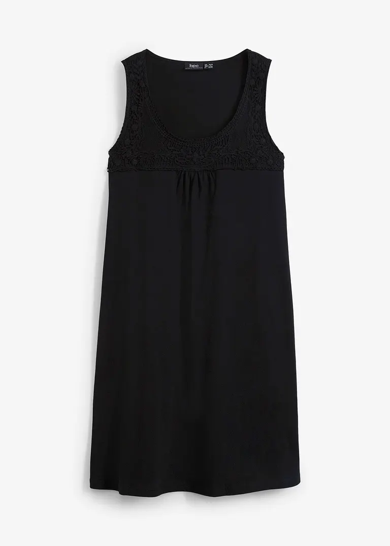 bonprix Figurumspielendes Shirtkleid mit hübschem Spitzeneinsatz ohne Ärmel aus Baumwolle