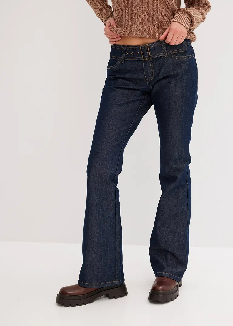 Bonprix Flared Jeans Mit Niedrigem Bund - Dunkelblau Denim