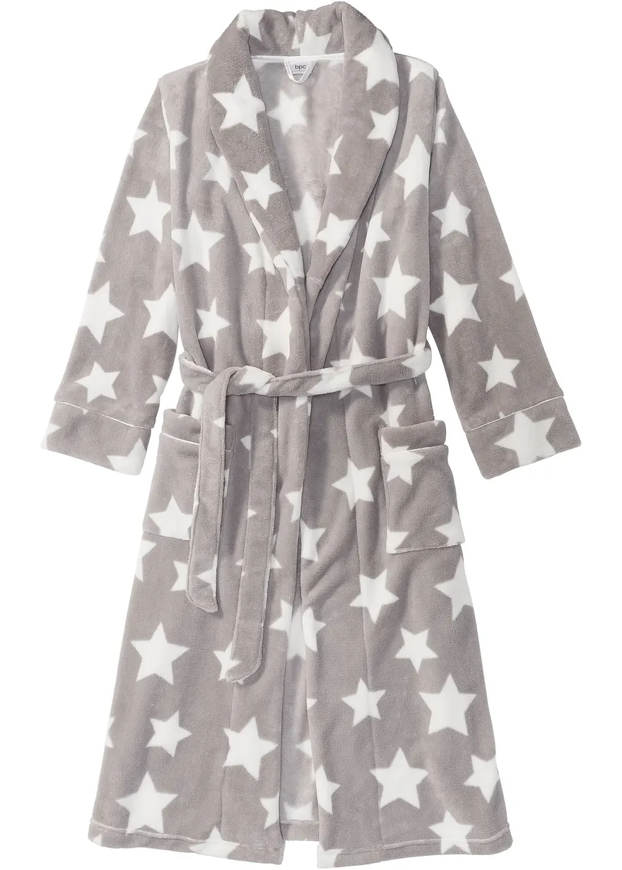 bonprix Flauschiger Fleece Bademantel mit Eingrifftaschen - grau - Damen