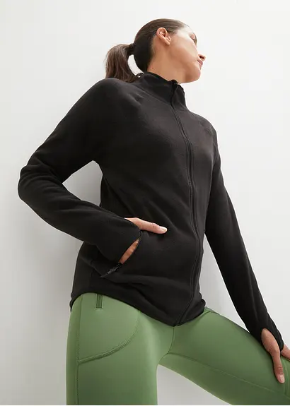 Bonprix Fleecejacke Mit Reißverschluss-Taschen - Schwarz