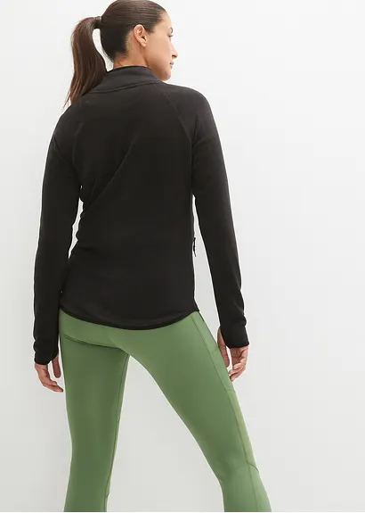 Bonprix Fleecejacke Mit Reißverschluss-Taschen - Schwarz