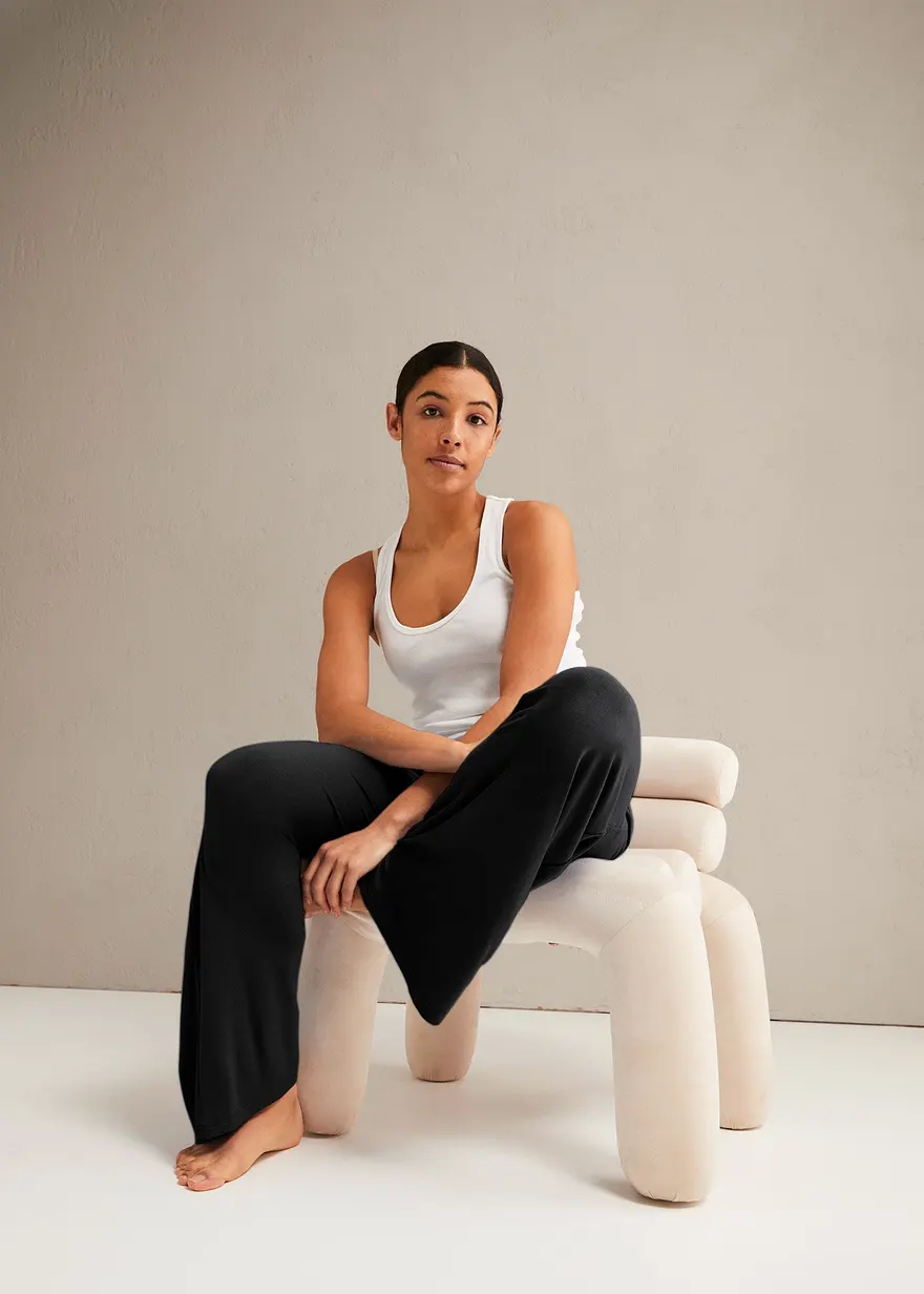 Bonprix Fließende Loungehose Mit Weitem Bein Und Bindeband - Schwarz