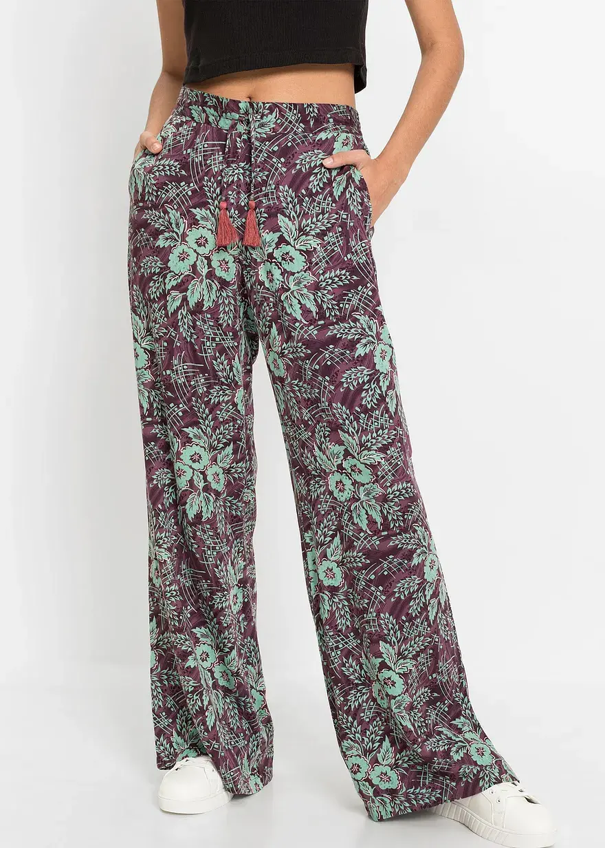 Bonprix Fließende Palazzo-Hose Aus Fließender Viskose Mit Floralem Druck