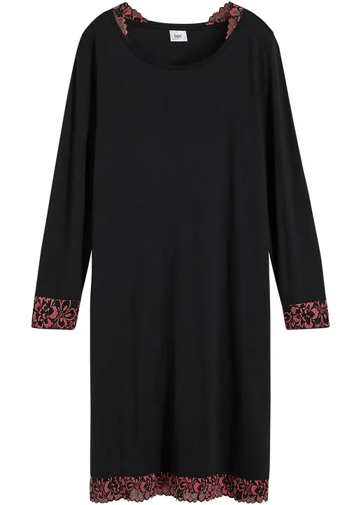 bonprix Fließendes Nachtkleid mit dekorativer Spitze - schwarz