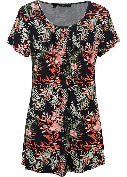 bonprix Fließendes Shirt mit Biesen am Dekolleté - schwarz
