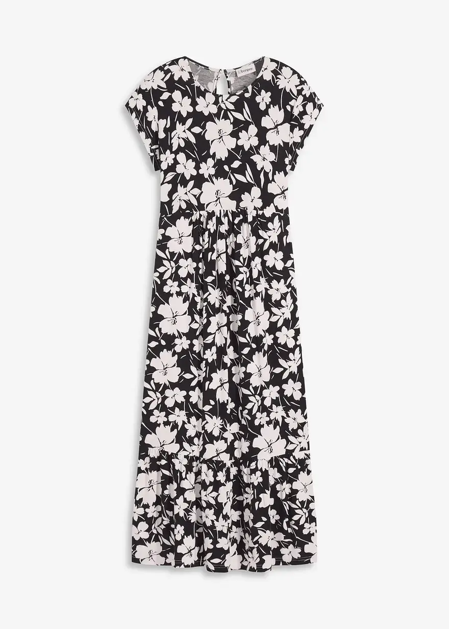 bonprix Floral bedrucktes Jerseykleid mit kurzem Arm - weiß