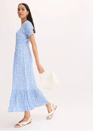 Bonprix Floral Bedrucktes Maxikleid Aus Fließender Viskose - Blau - Damen