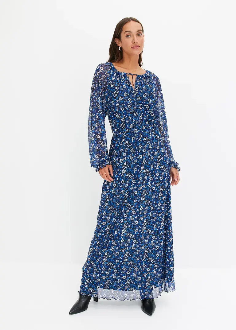 Bonprix Floral Bedrucktes Maxikleid Mit Rundhals-Ausschnitt Vorne