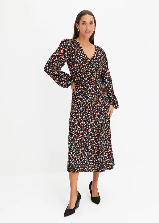 Bonprix Floral Bedrucktes Midikleid Aus Modischem Crepe-Jersey