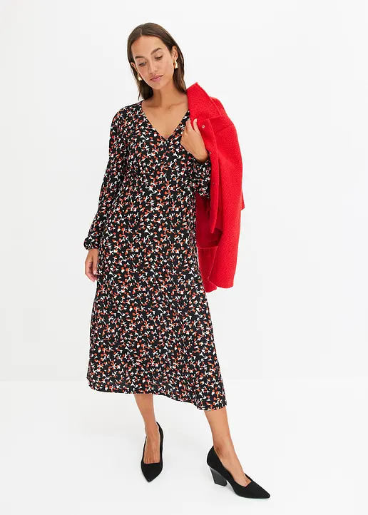 Bonprix Floral Bedrucktes Midikleid Aus Modischem Crepe-Jersey