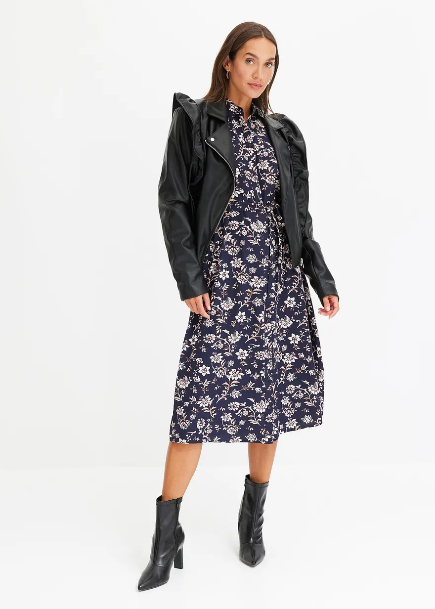 Bonprix Floral Bedrucktes Midikleid Mit Knopfleiste Vorne. - Blau - Damen