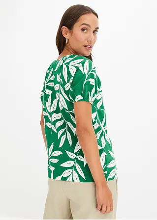 Bonprix Floral Bedrucktes Shirt Mit Spitzen-Einsatz Vorne Am Ausschnitt Und Kleinen Puffärmeln