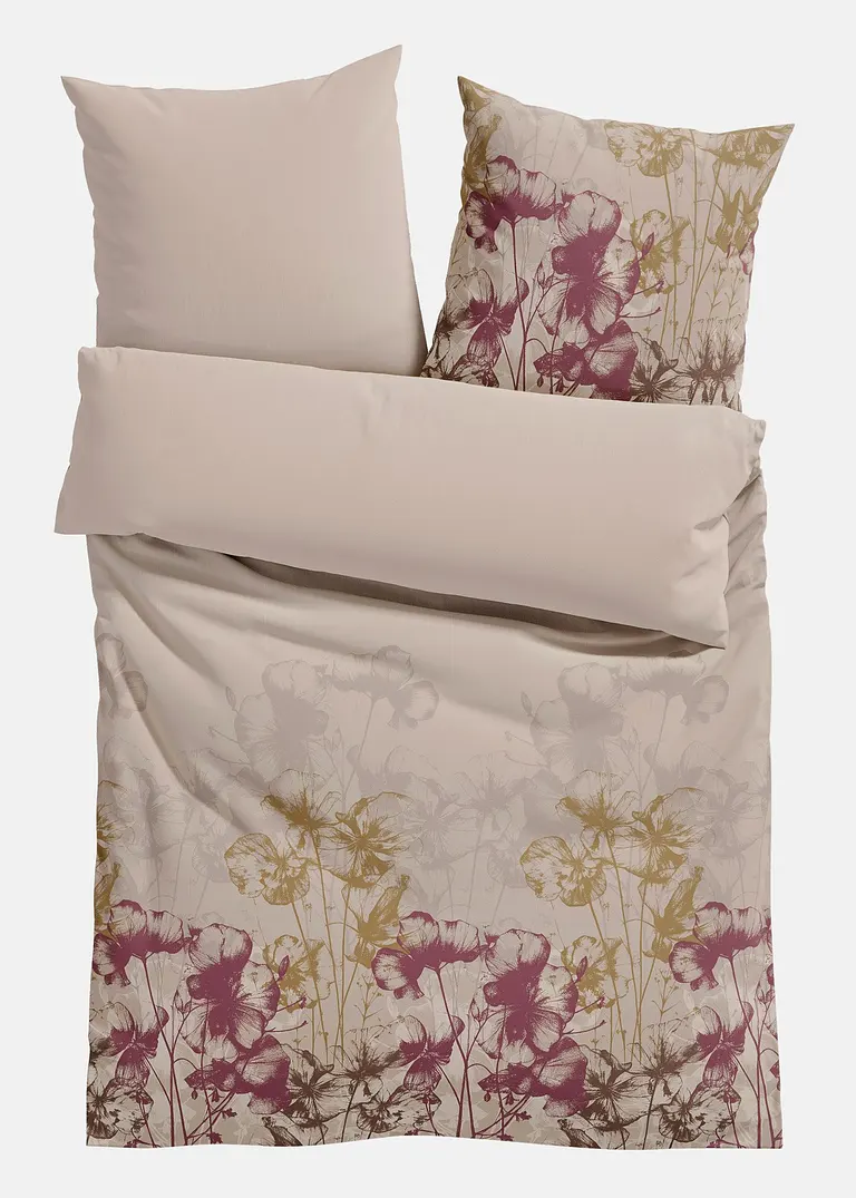 bonprix Florale Bettwäsche für süße Träume - hellgrau Baumwollgemisch