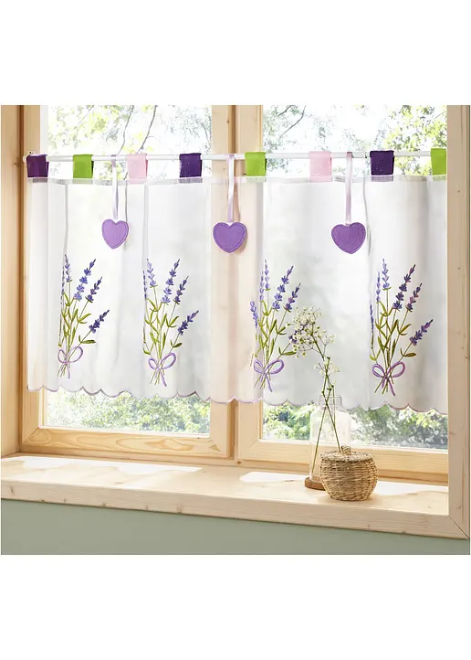 Bonprix Frischer Lavendel Auf Dieser Küchengardine - Weiß Schlaufen