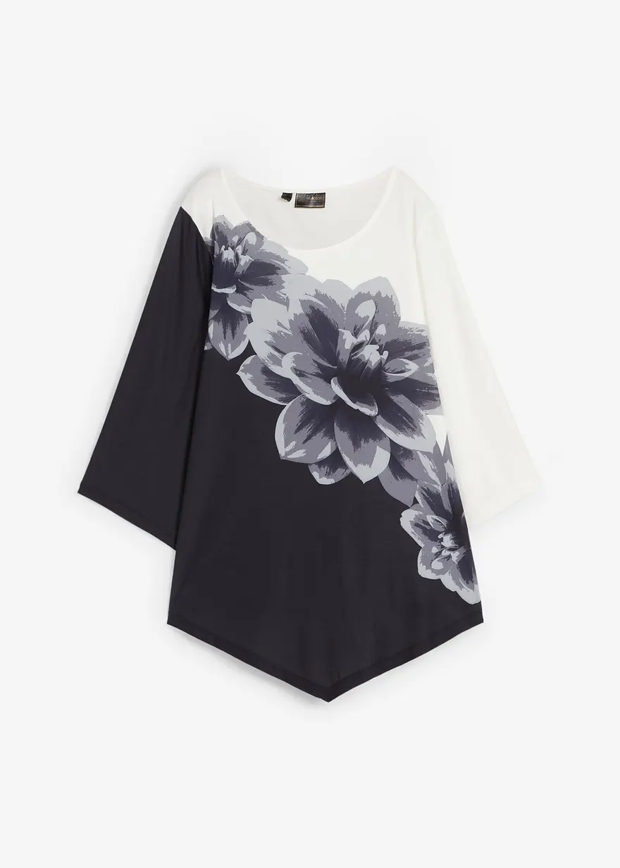 bonprix Frühlingshafte Shirt-Tunika mit spitz zulaufendem Saumen und Blumenmuster