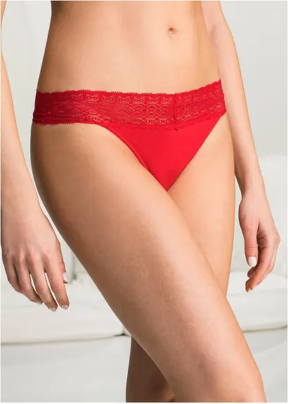 Bonprix Fünf Bequeme Strings Mit Feiner Spitze - Schwarz + Weiß + Rot