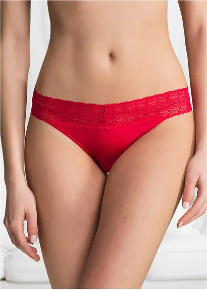 Bonprix Fünf Bequeme Strings Mit Feiner Spitze - Schwarz + Weiß + Rot
