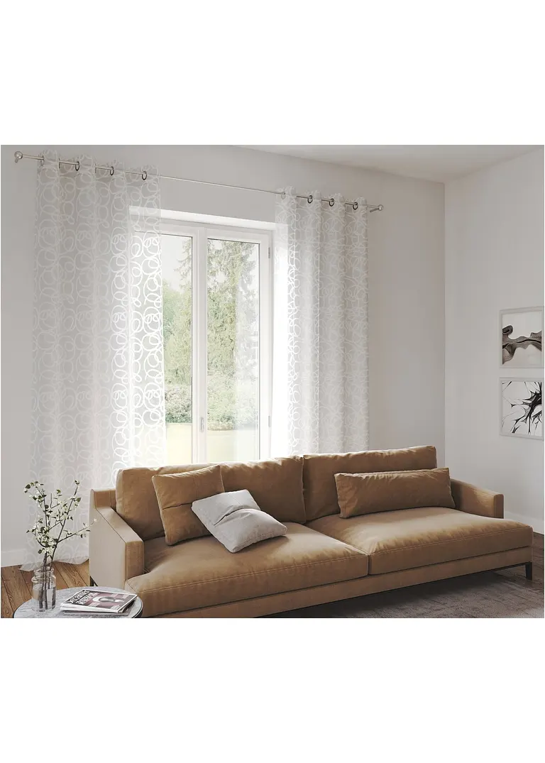 Bonprix Gardinenschal Im Topmodernen Ton-in-Ton-Design - Weiß Ösen