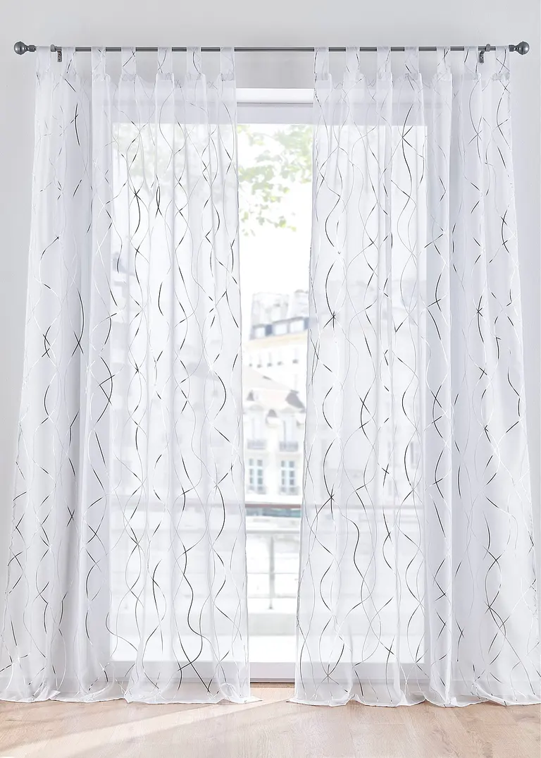 bonprix Gardinenschal mit glänzenden Details - weiß Schlaufen