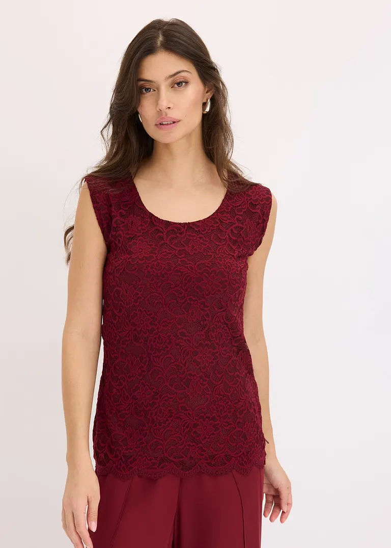 Bonprix Gefüttertes Top Aus Spitze Mit Bezauberndem Blumenmuster - Rot
