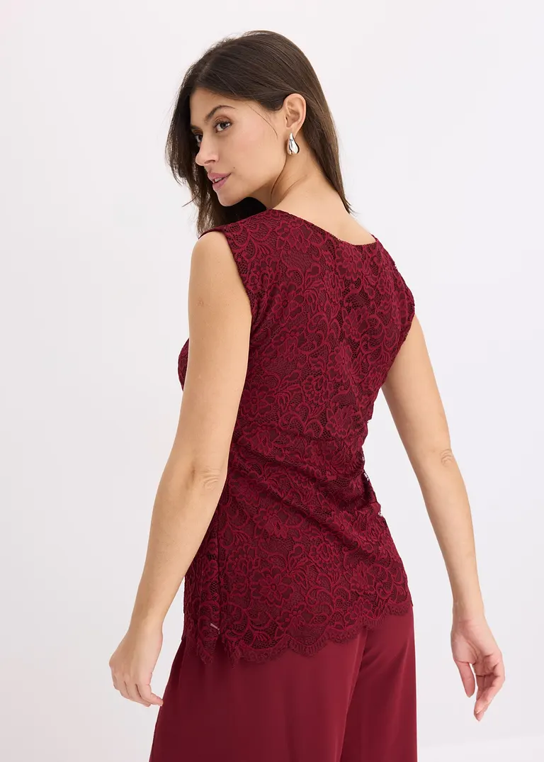 Bonprix Gefüttertes Top Aus Spitze Mit Bezauberndem Blumenmuster - Rot