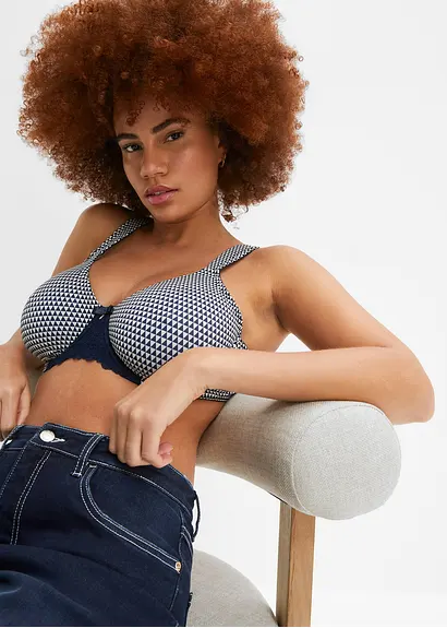 Bonprix Gemusterter Bügel-BH Mit Glatten Cups Für Optisch Kleinere Brüste