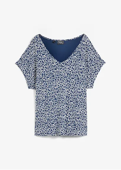 bonprix Gemustertes Shirt aus Viskose mit V-Ausschnitt - blau