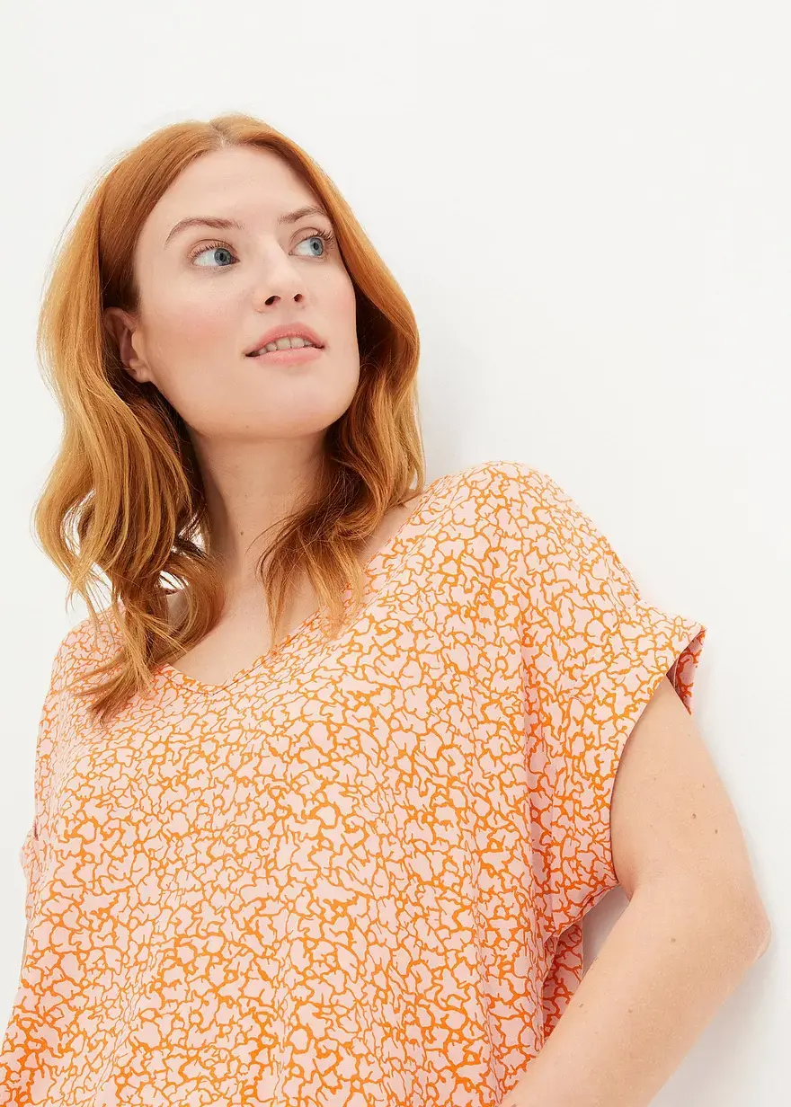 Bonprix Gemustertes Shirt Aus Viskose Mit V-Ausschnitt - Rosa