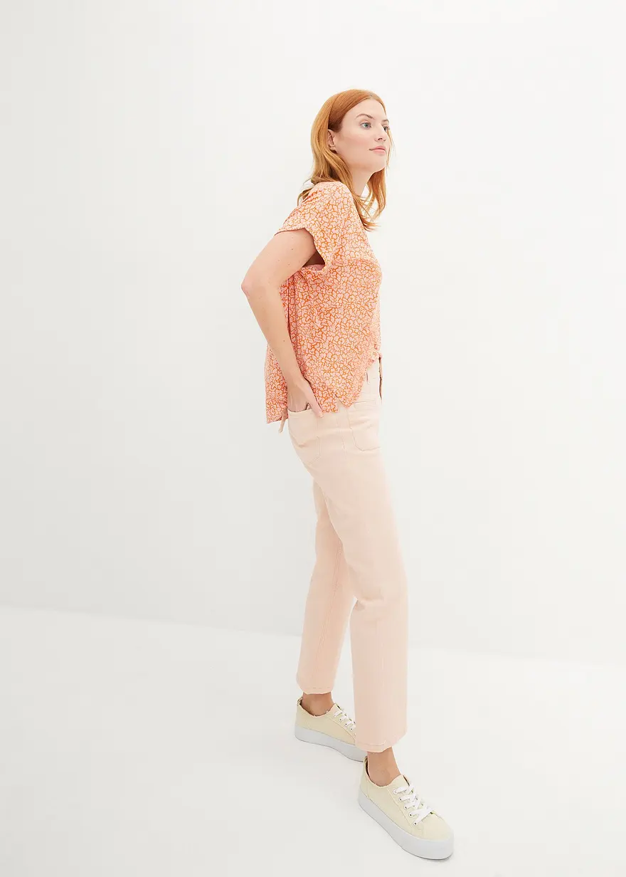 Bonprix Gemustertes Shirt Aus Viskose Mit V-Ausschnitt - Rosa