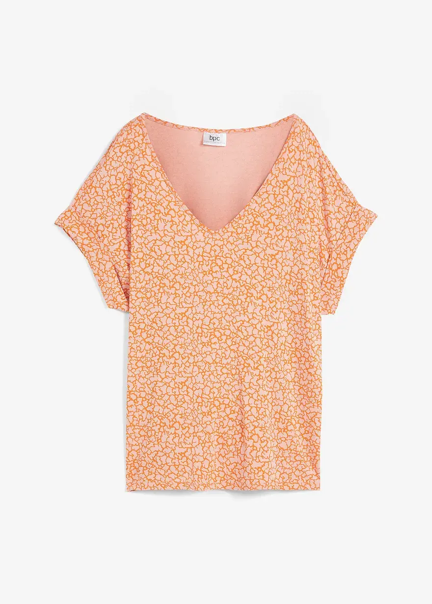 bonprix Gemustertes Shirt aus Viskose mit V-Ausschnitt - rosa