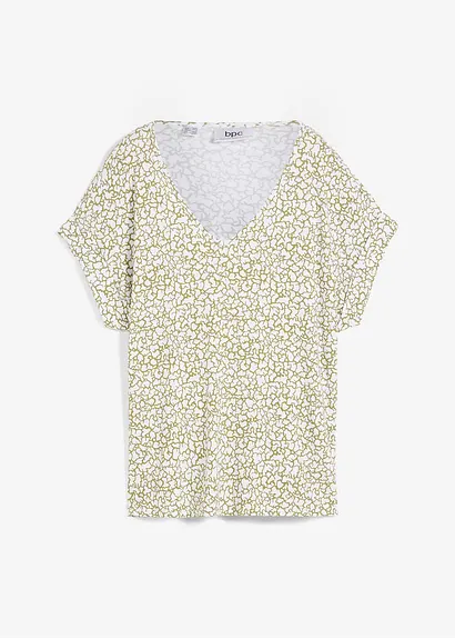 bonprix Gemustertes Shirt aus Viskose mit V-Ausschnitt - weiß