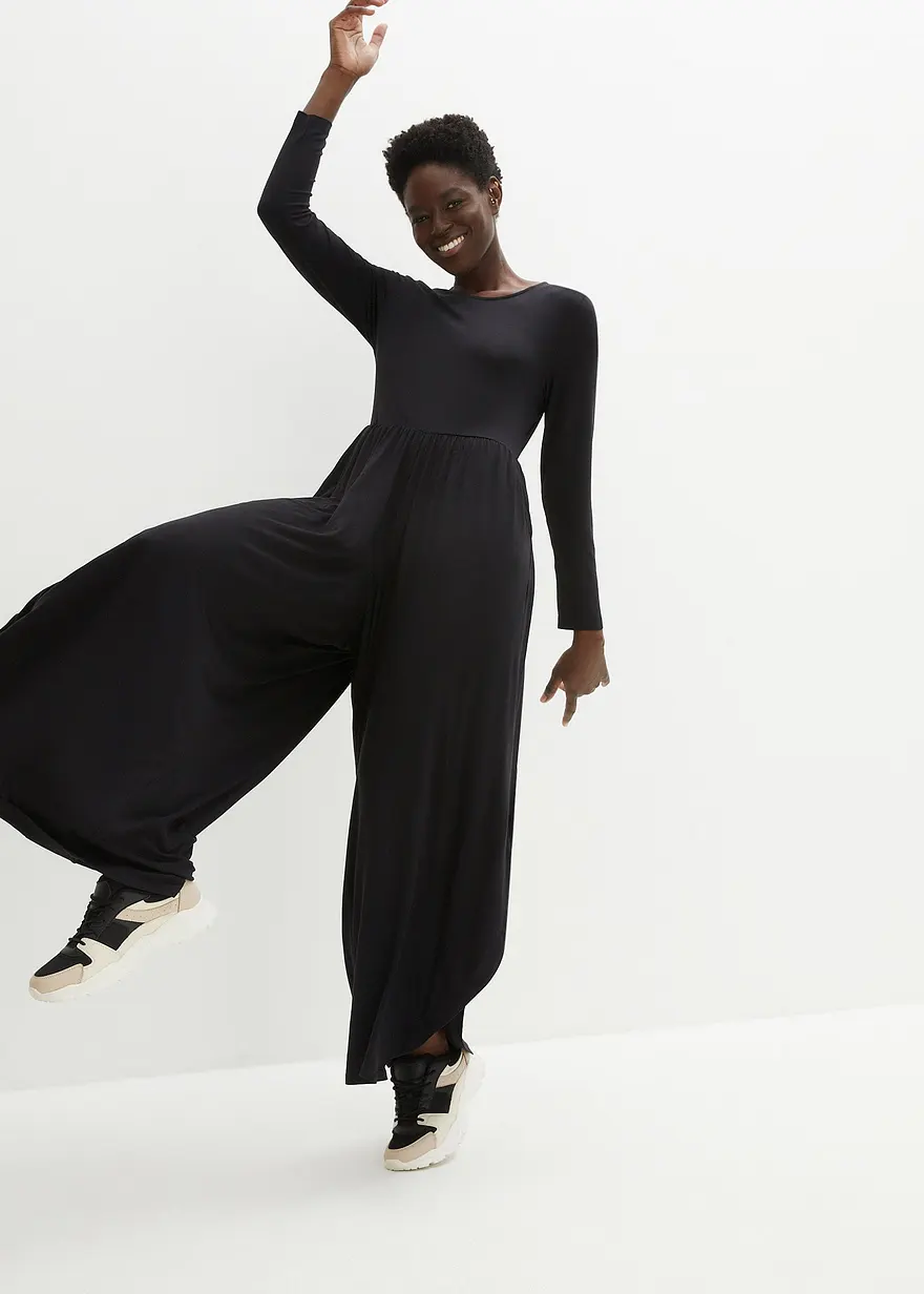Bonprix Gemütlicher Jumpsuit Aus Weichem Material Mit Ausgestelltem Bein