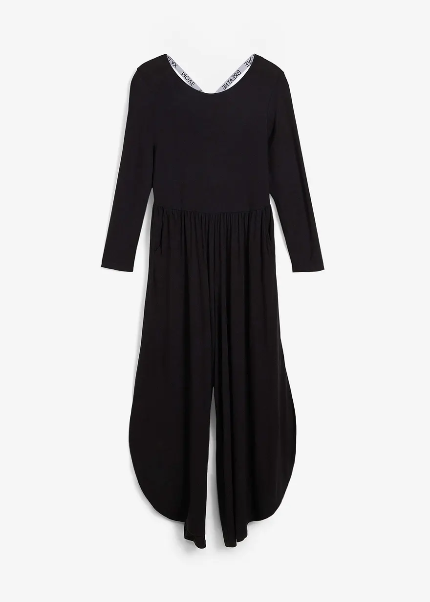 bonprix Gemütlicher Jumpsuit aus weichem Material mit ausgestelltem Bein