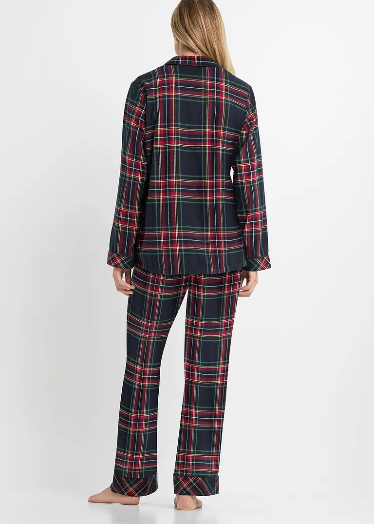 Bonprix Gemütlicher Schlafanzug Aus Weichem Flanell - Dunkelblau Kariert