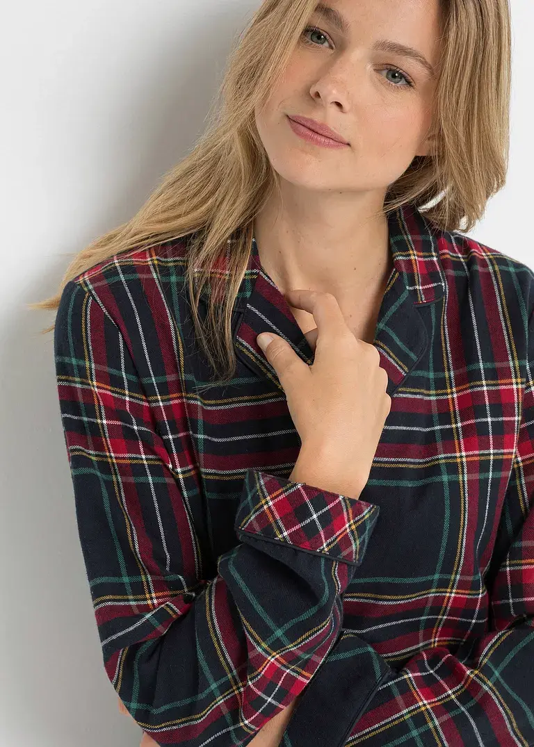 Bonprix Gemütlicher Schlafanzug Aus Weichem Flanell - Dunkelblau Kariert