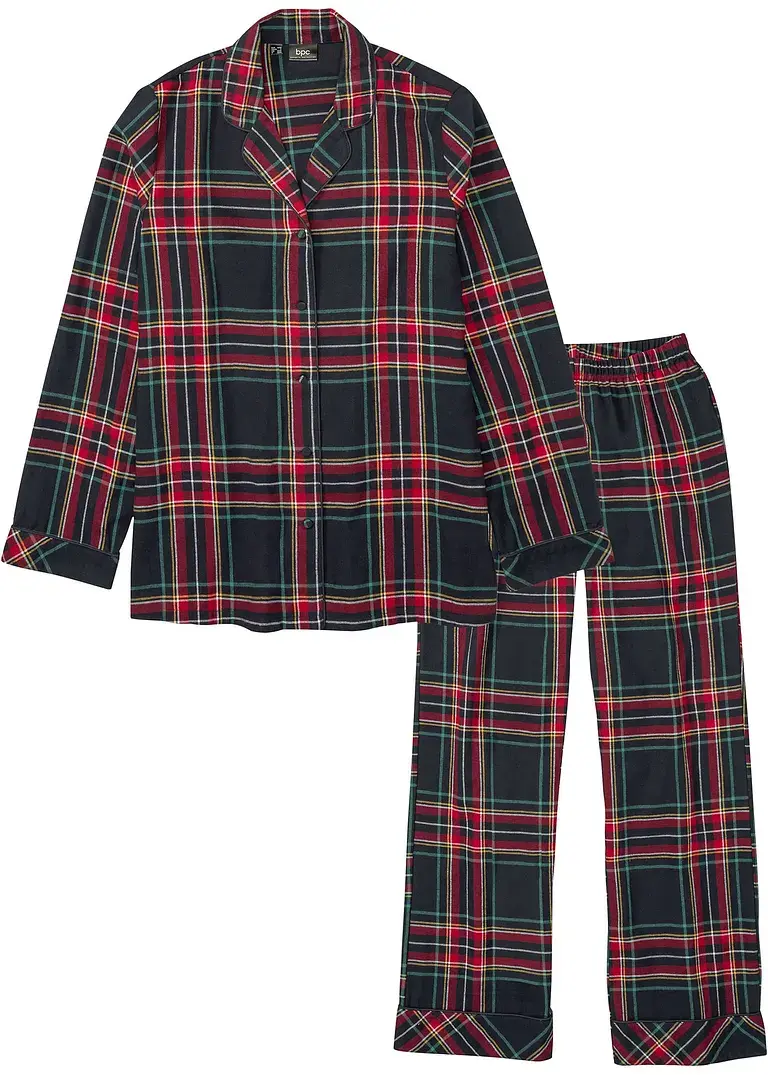 bonprix Gemütlicher Schlafanzug aus weichem Flanell - dunkelblau kariert