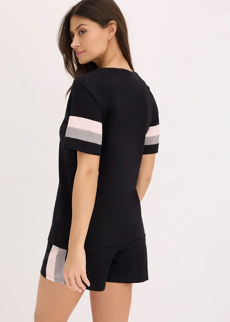 Bonprix Gemütlicher Shorty Mit Streifen Aus 100% Baumwolle - Schwarz