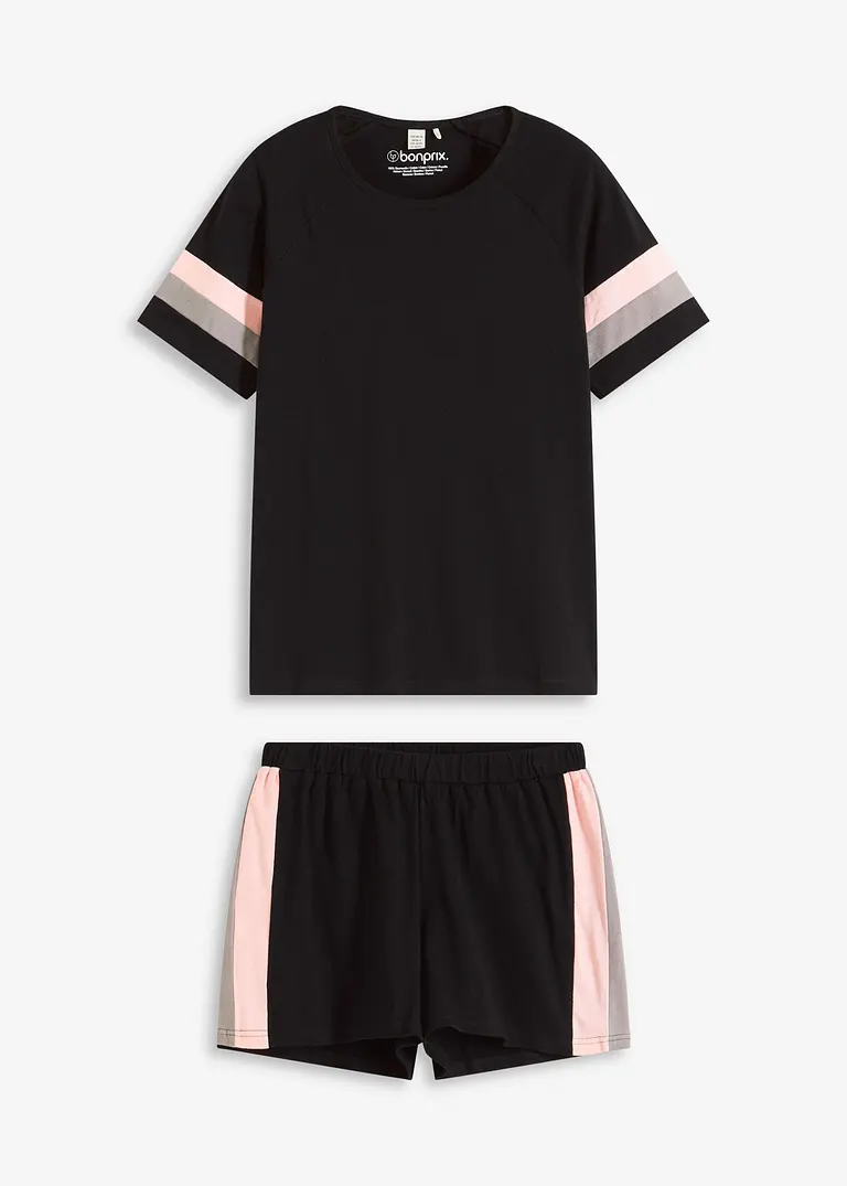 bonprix Gemütlicher Shorty mit Streifen aus 100% Baumwolle - schwarz