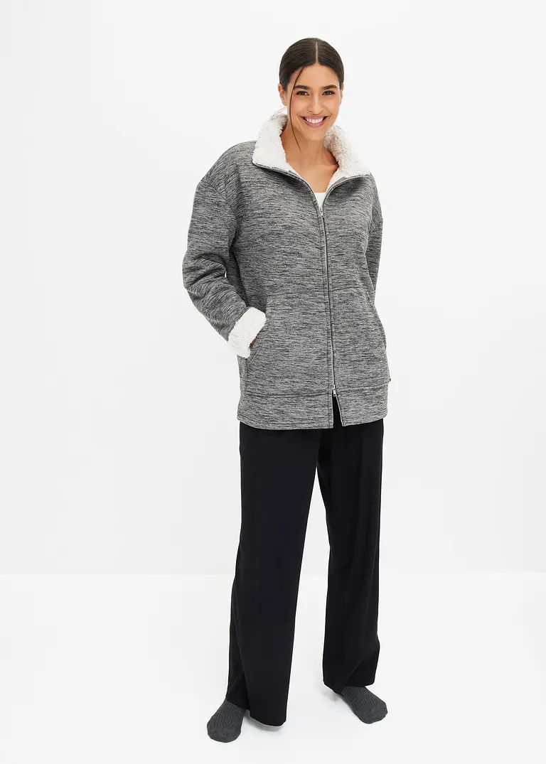 Bonprix Gemütlicher Weit Geschnittene Loungewear Hausjacke - Grau - Damen