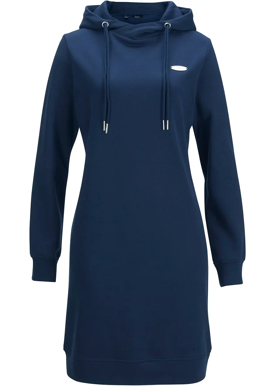 bonprix Gemütliches Kapuzenkleid mit stylischen Details - blau