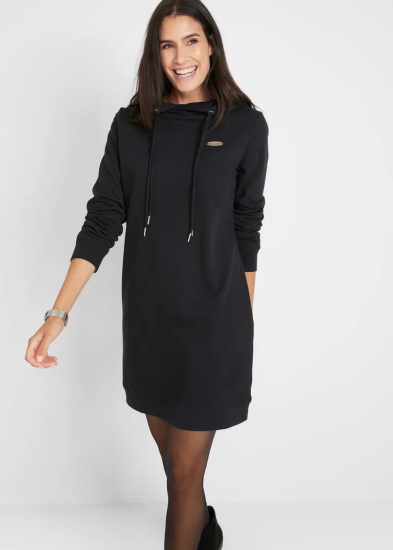 Bonprix Gemütliches Kapuzenkleid Mit Stylischen Details - Schwarz - Damen