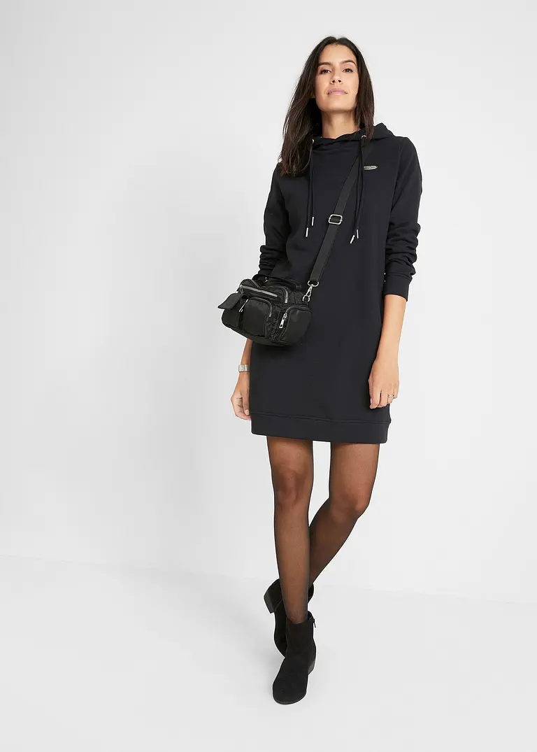 Bonprix Gemütliches Kapuzenkleid Mit Stylischen Details - Schwarz - Damen