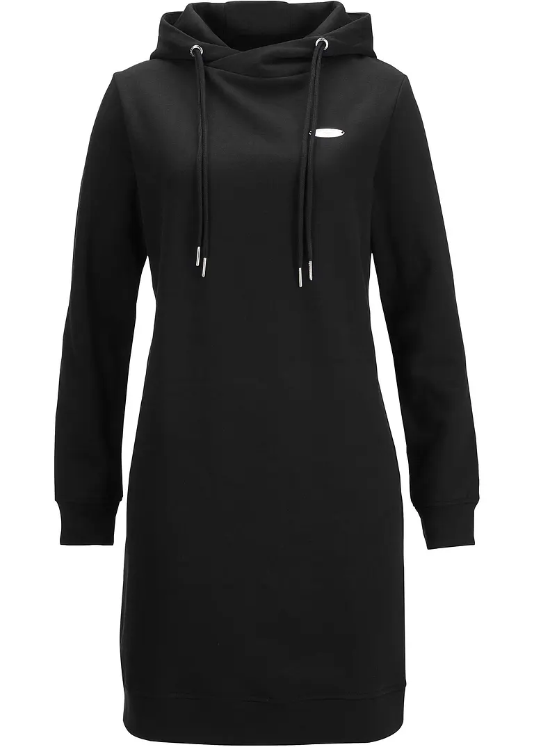bonprix Gemütliches Kapuzenkleid mit stylischen Details - schwarz - Damen