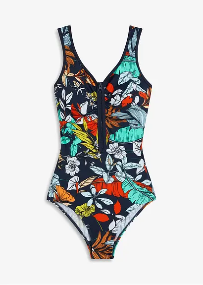 bonprix Gepflegter Badeanzug mit Reißverschluss - blau - Damen