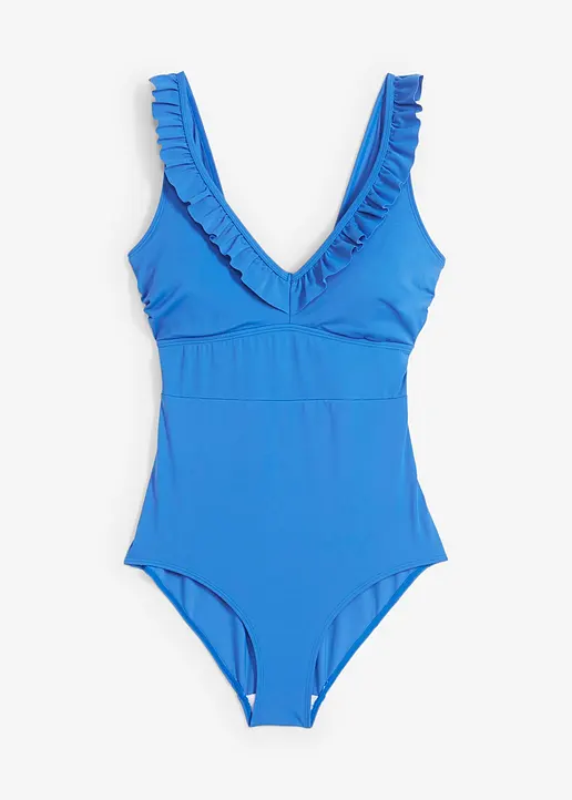 bonprix Gepflegter Badeanzug mit Volants - blau - Damen