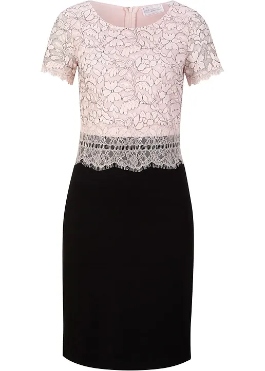 bonprix Gepflegtes Kleid mit eleganter Spitze - schwarz petite