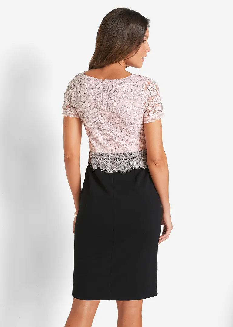 Bonprix Gepflegtes Kleid Mit Eleganter Spitze - Schwarz Regular - Damen