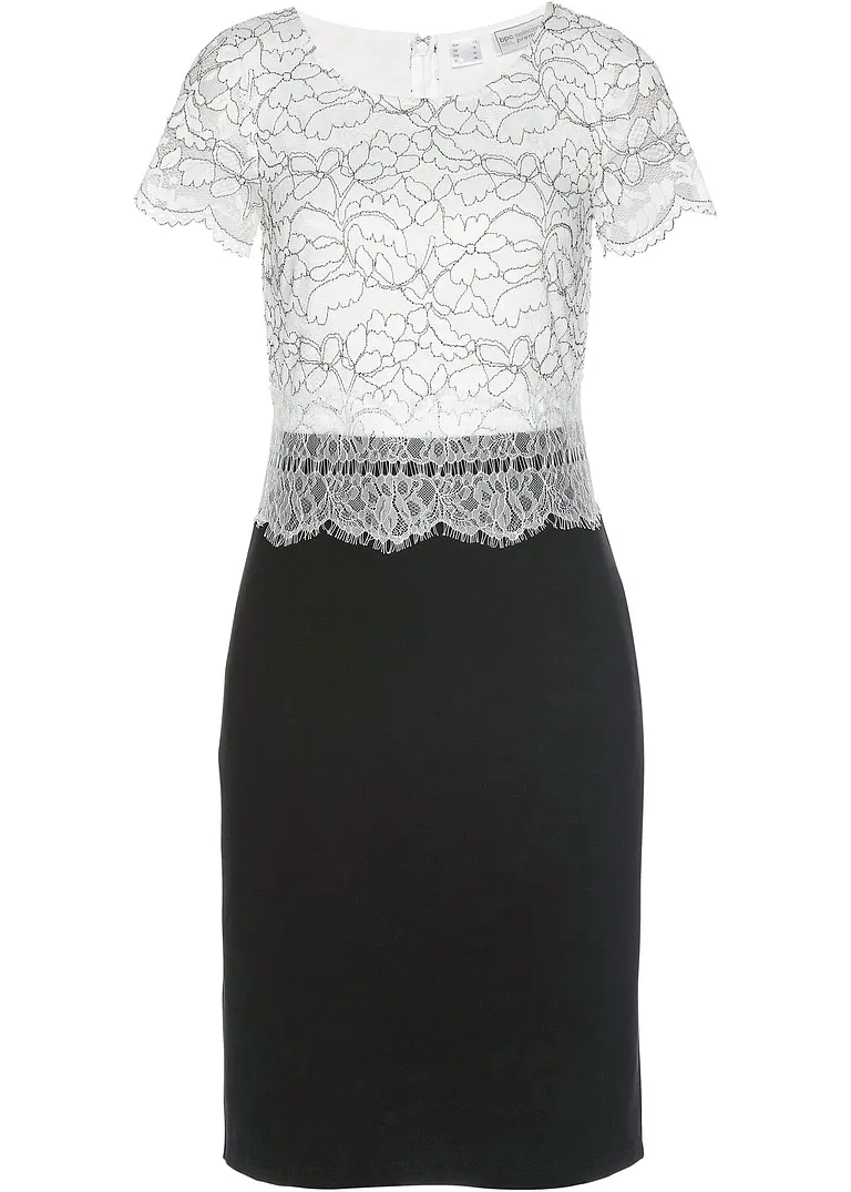 bonprix Gepflegtes Kleid mit eleganter Spitze - schwarz regular - Damen