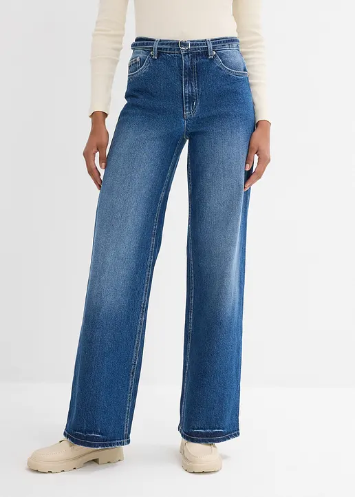 Bonprix Gerade Jeans Mit Hohem Bund - Blau Regular - Damen