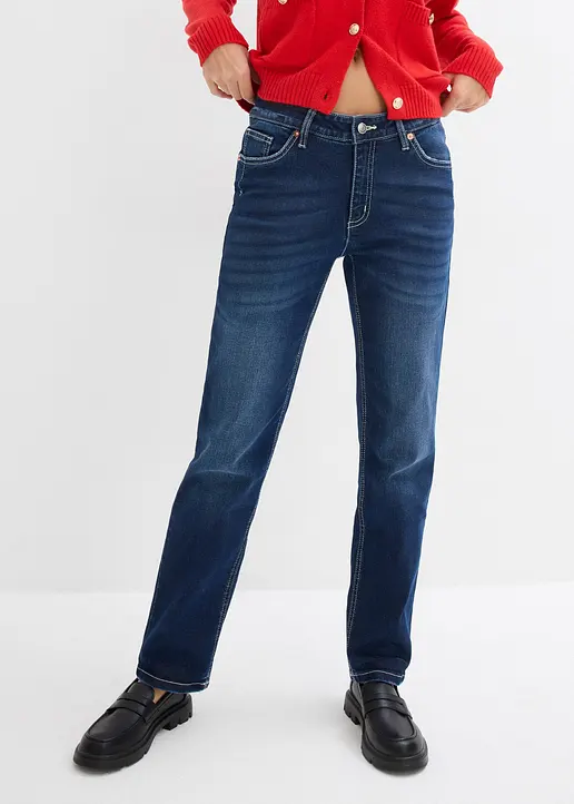 Bonprix Gerade Jeans Mit Mittlerem Bund - Blau Regular - Damen